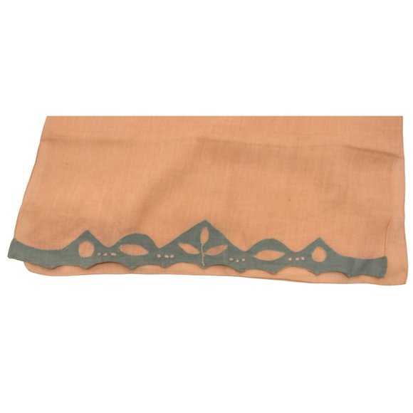 Embroidered Applique Hand Towel Tea Pink Blue Linen Grandmacore Vintage Leaf - Picture 3 of 6